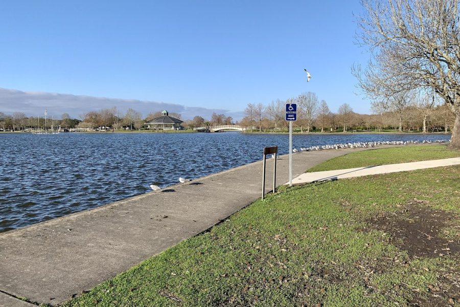 The lagoon and open lawns of Lafreniere Park in Metairie